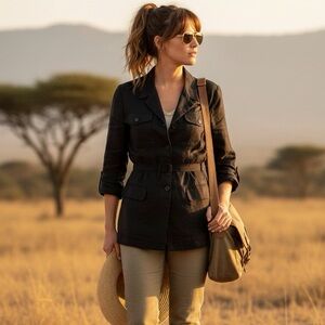 PART Two Black 100% Linen Safari Jacket US 6